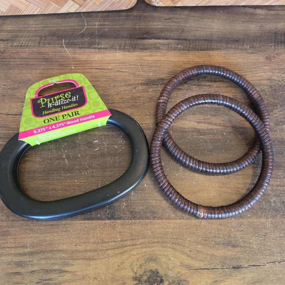 Purse Handbag Handles New‎ Lot Of 2 Purse-n-alize-it! Wood Oval and Round